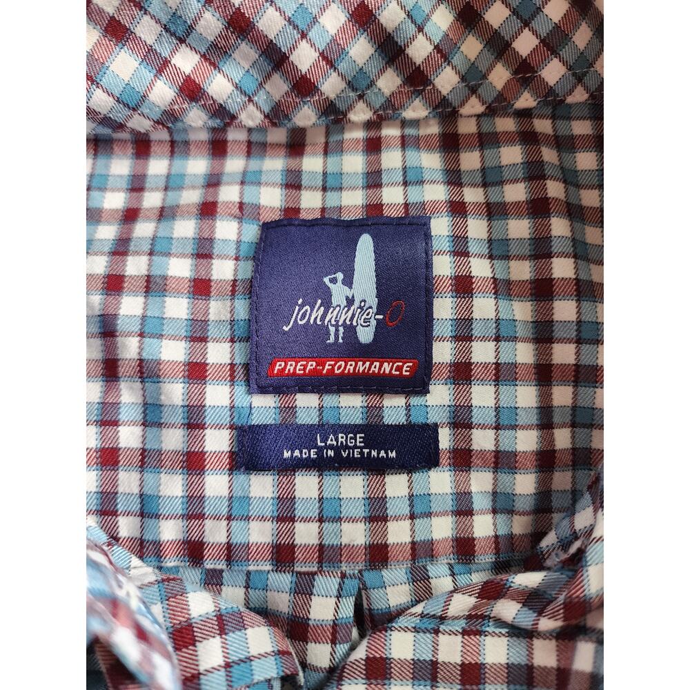 Johnnie-O Prep-Formance L Long Sleeve Button Down Shirt Cranberry Checkered Soft - Picture 3 of 9